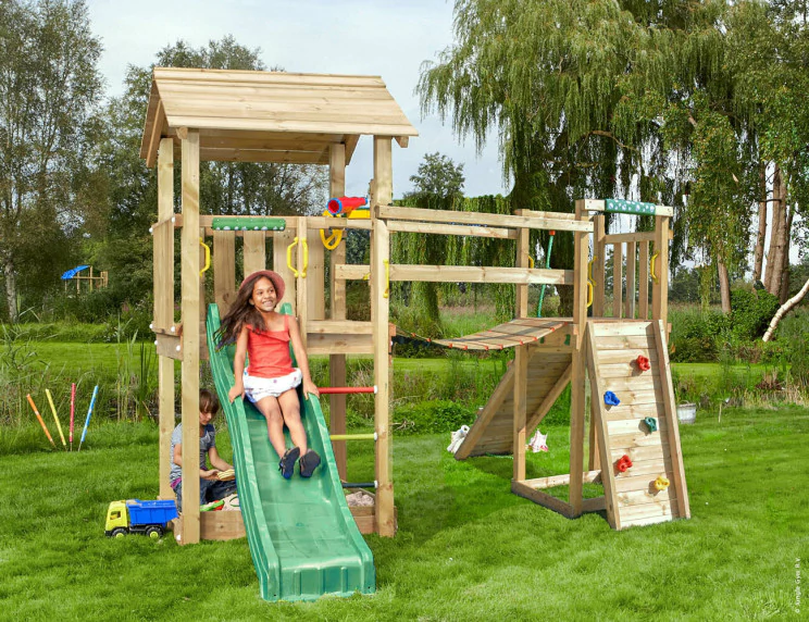 Jungle Casa | Aire de jeux en bois avec toboggan & pont suspendu Jungle Casa | Aire de jeux en bois avec toboggan & pont suspendu
