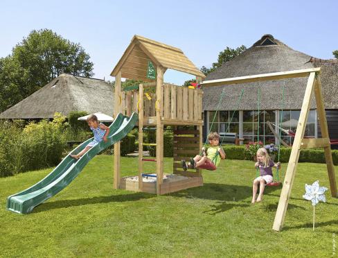Jungle Cabin | Aire de jeux en bois avec balançoire double