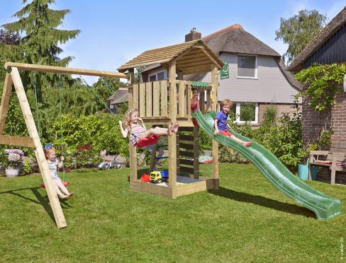 Jungle Cottage | Aire de jeux en bois avec balançoire double