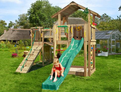 Jungle Chalet | Aire de jeux en bois avec toboggan & pont suspendu