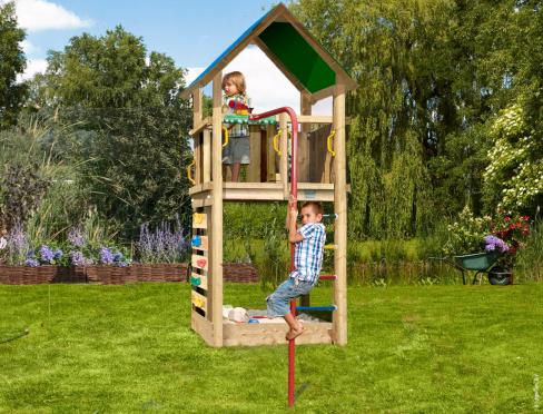 Jungle Lodge | Aire de jeux en bois avec barre de pompier