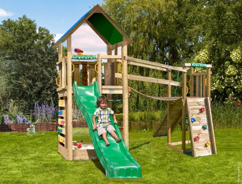 Jungle Lodge | Aire de jeux en bois avec toboggan & pont suspendu