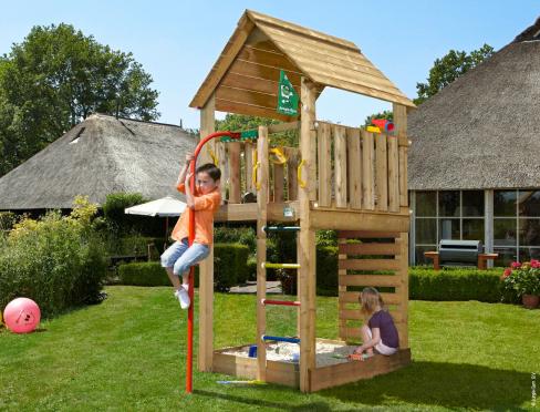 Jungle Cabin | Aire de jeux en bois avec barre de pompier