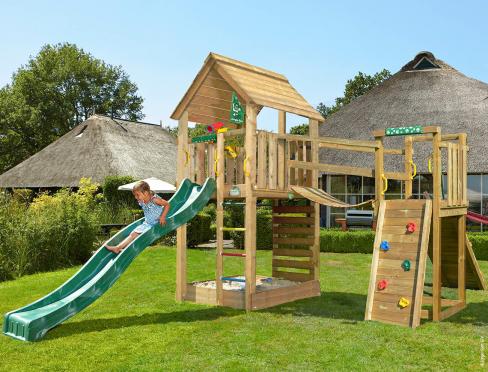 Jungle Cabin | Aire de jeux en bois avec toboggan et pont suspendu