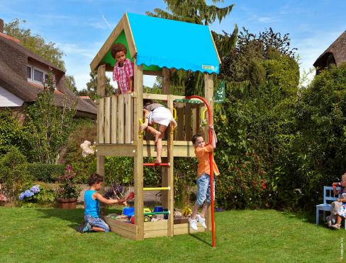 Jungle Home | Aire de jeux en bois avec barre de pompier