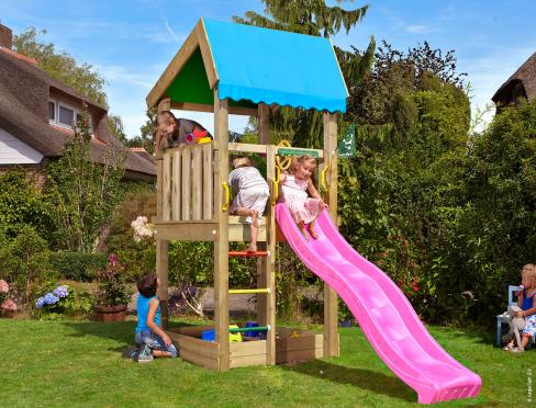 Jungle Nest | Aire de jeux en bois avec toboggan et étal de marché