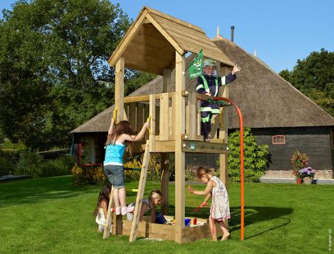 Jungle Club | Aire de jeux en bois avec barre de pompier