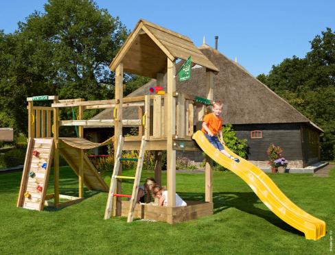 Jungle Nomad | Aire de jeux en bois avec balançoire et filet d'escalade