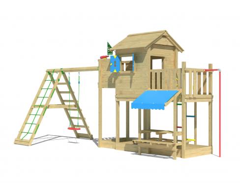 Jungle Clubhouse | Aire de jeux en bois avec balançoire et filet d'escalade