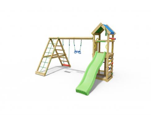Jungle Patio | Aire de jeux en bois avec balançoires & filet d'escalade