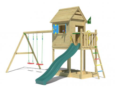 Jungle Hideout | Aire de jeux en bois avec balançoire double