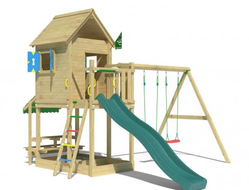 Jungle Bungalow | Aire de jeux en bois avec balançoire double