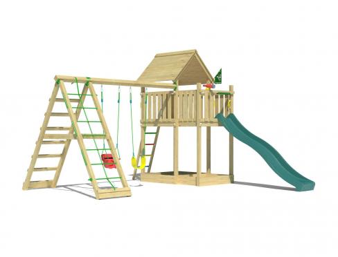 Jungle Canopy | Aire de jeux en bois avec balançoires et filet d'escalade